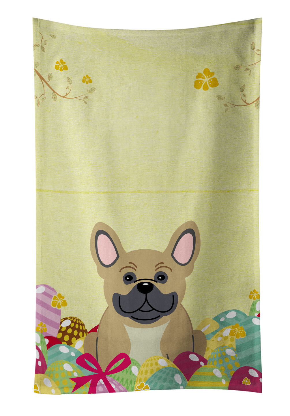 Easter Eggs French Bulldog Cream Kitchen Towel Velour Plush Front and Cotton Loop Back Machine Washable