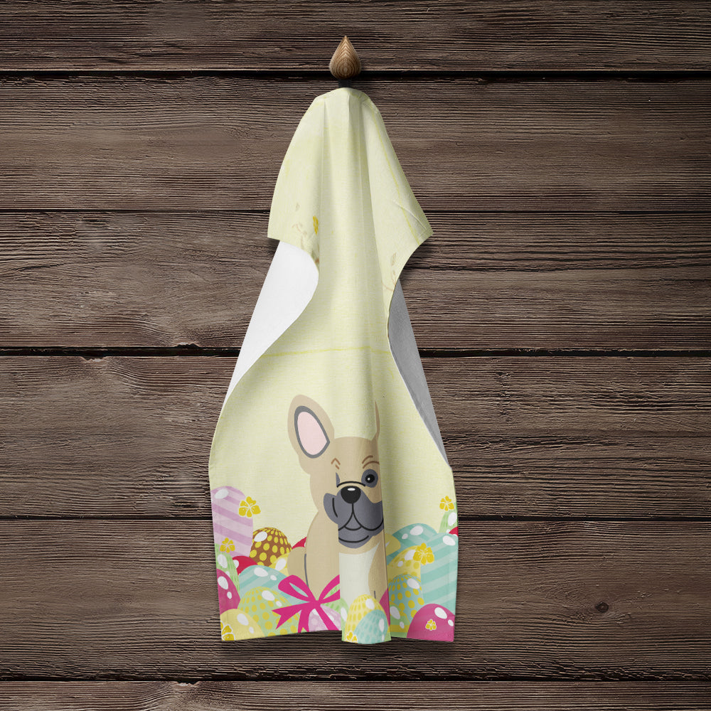 Easter Eggs French Bulldog Cream Kitchen Towel Velour Plush Front and Cotton Loop Back Machine Washable