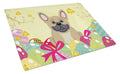 Easter Eggs French Bulldog Cream Cutting Board Tempered Glass Kitchen Cutting Surface, Heat Resistant Chopping, Non-Slip Feet, Food Prep & Serving