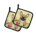 Easter Eggs French Bulldog Cream Pot Holder Set of 2 Heat Resistant Quilted Hot Pads 7.5 x 7.5 Inch, Insulated Kitchen Trivets for Cooking & Baking