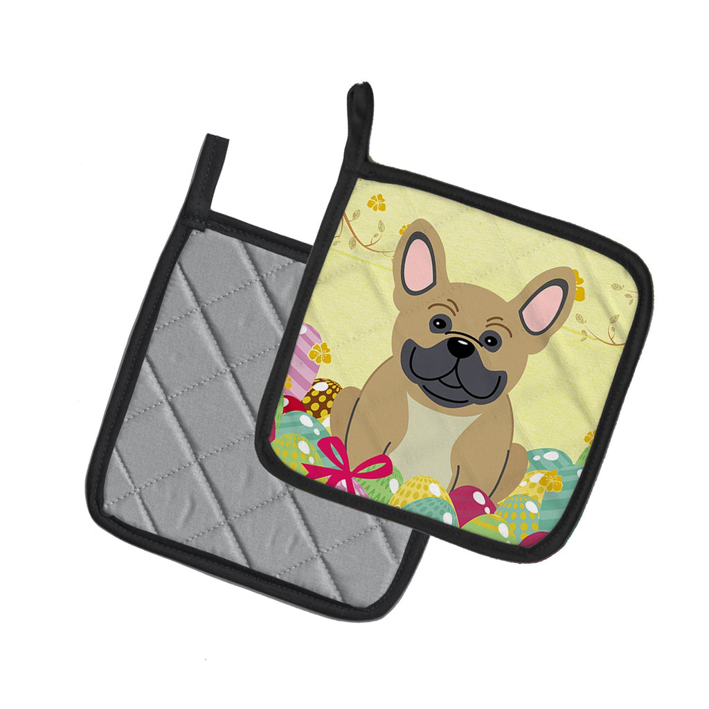 Easter Eggs French Bulldog Cream Pot Holder Set of 2 Heat Resistant Quilted Hot Pads 7.5 x 7.5 Inch, Insulated Kitchen Trivets for Cooking & Baking