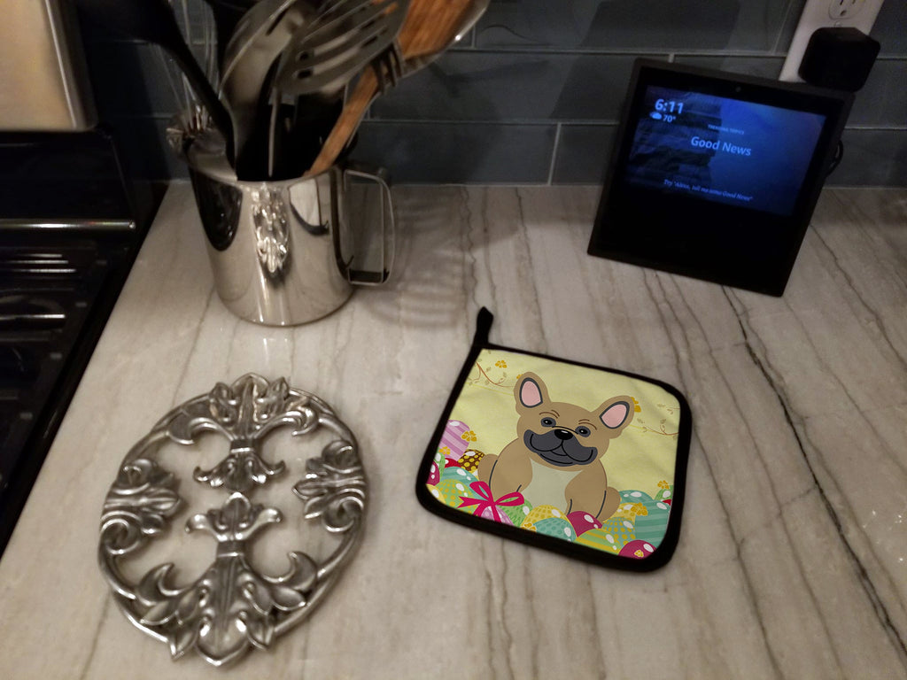Easter Eggs French Bulldog Cream Pot Holder Set of 2 Heat Resistant Quilted Hot Pads 7.5 x 7.5 Inch, Insulated Kitchen Trivets for Cooking & Baking