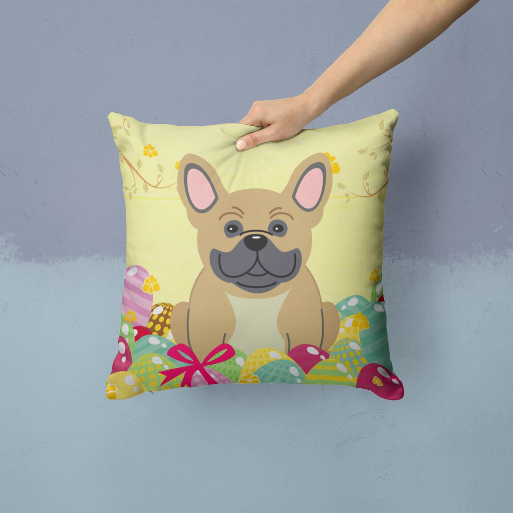 Easter Eggs French Bulldog Cream Decorative Throw Pillow 14x14 Indoor Outdoor Accent Cushion, Fabric Cover with Insert for Sofa, Bed, Porch & Living Room