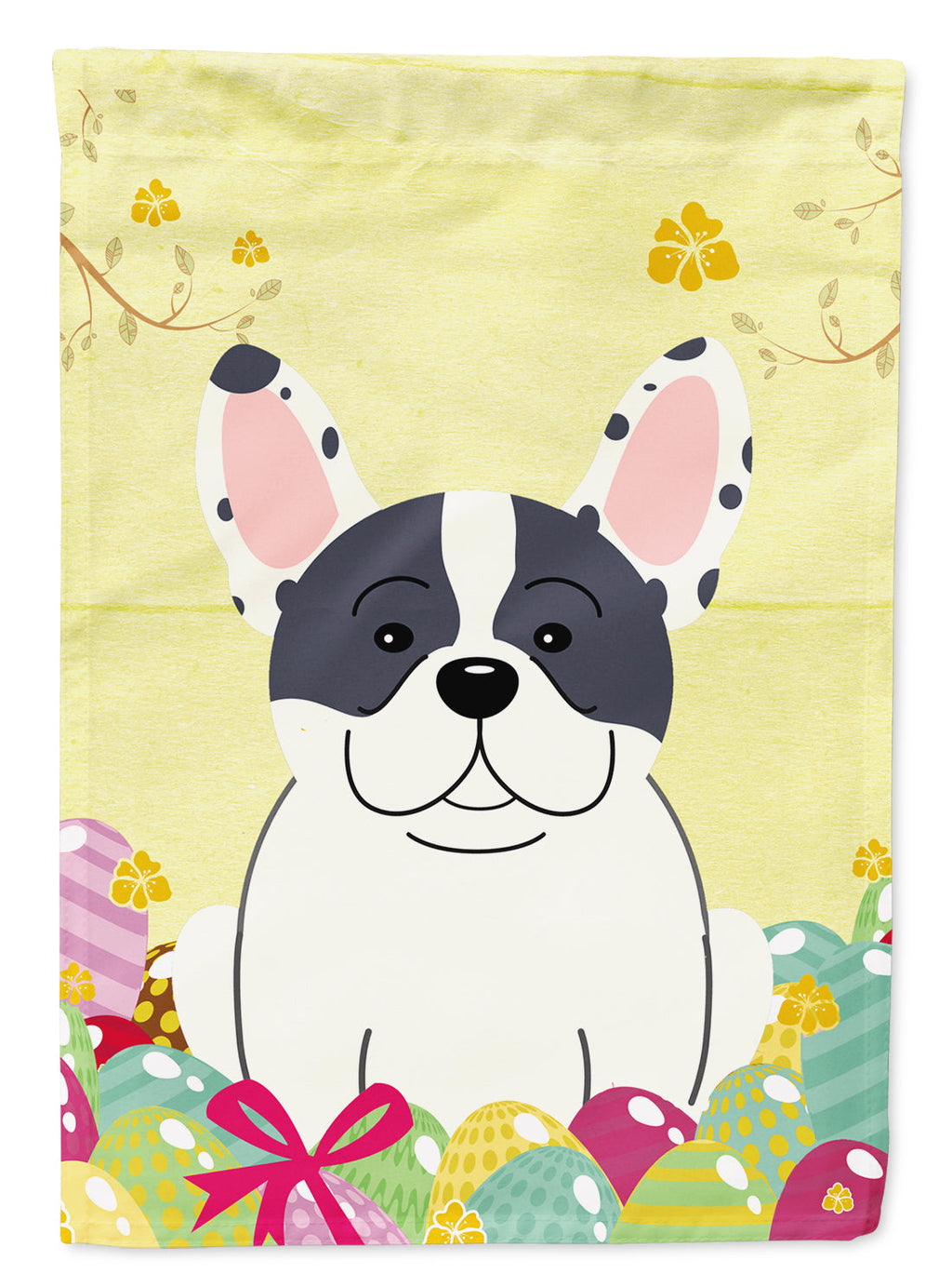 Easter Eggs French Bulldog Piebald House Flag 28x40 Porch Sleeve Pole Decorative Outside Yard Banner Artwork Wall Hanging, Polyester