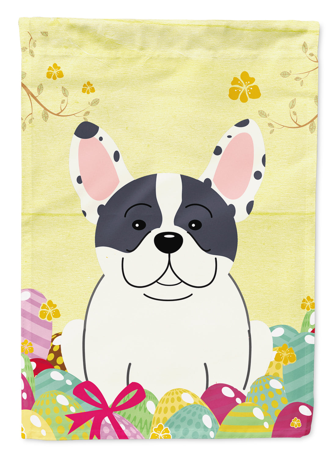 Easter Eggs French Bulldog Piebald House Flag 28x40 Porch Sleeve Pole Decorative Outside Yard Banner Artwork Wall Hanging, Polyester