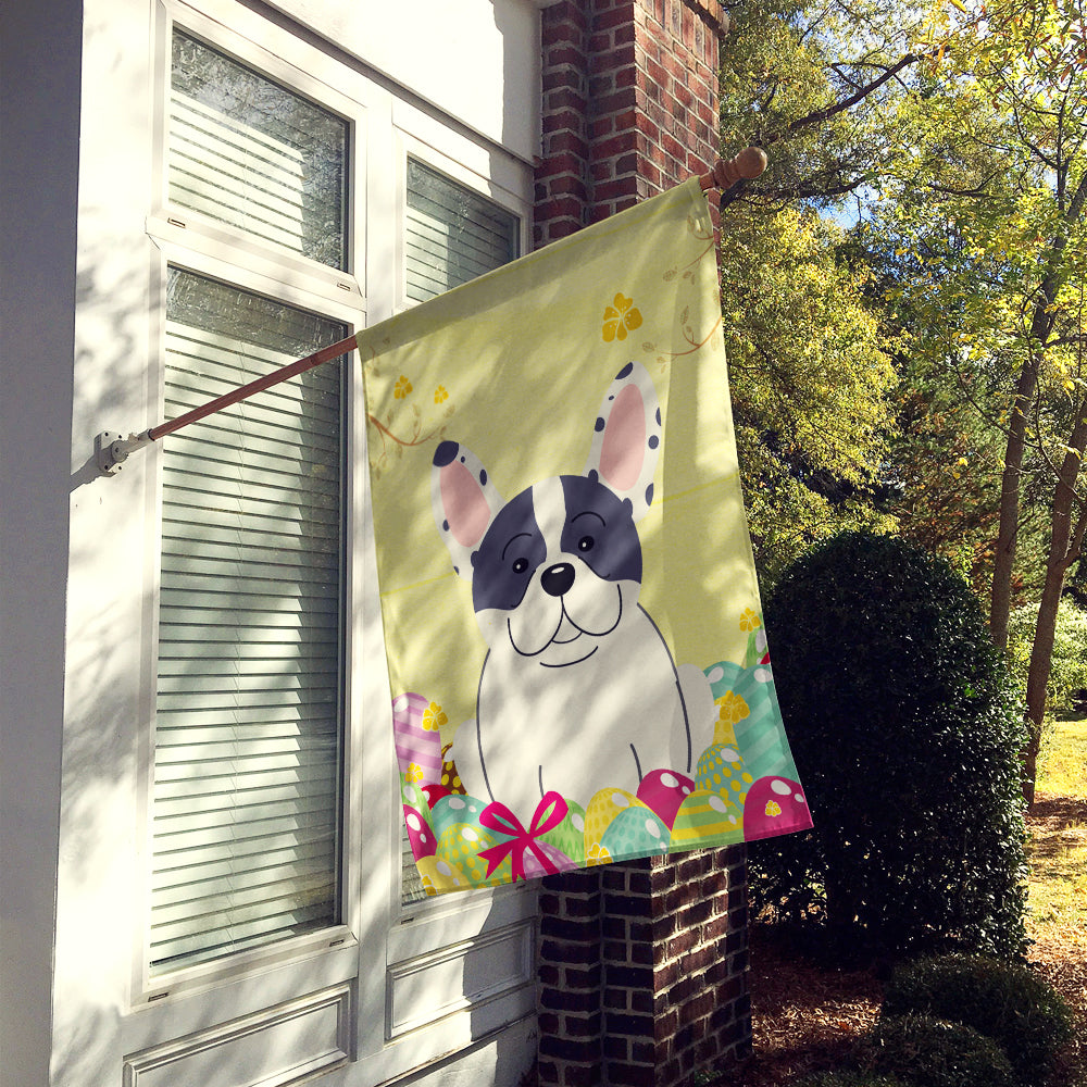 Easter Eggs French Bulldog Piebald House Flag 28x40 Porch Sleeve Pole Decorative Outside Yard Banner Artwork Wall Hanging, Polyester