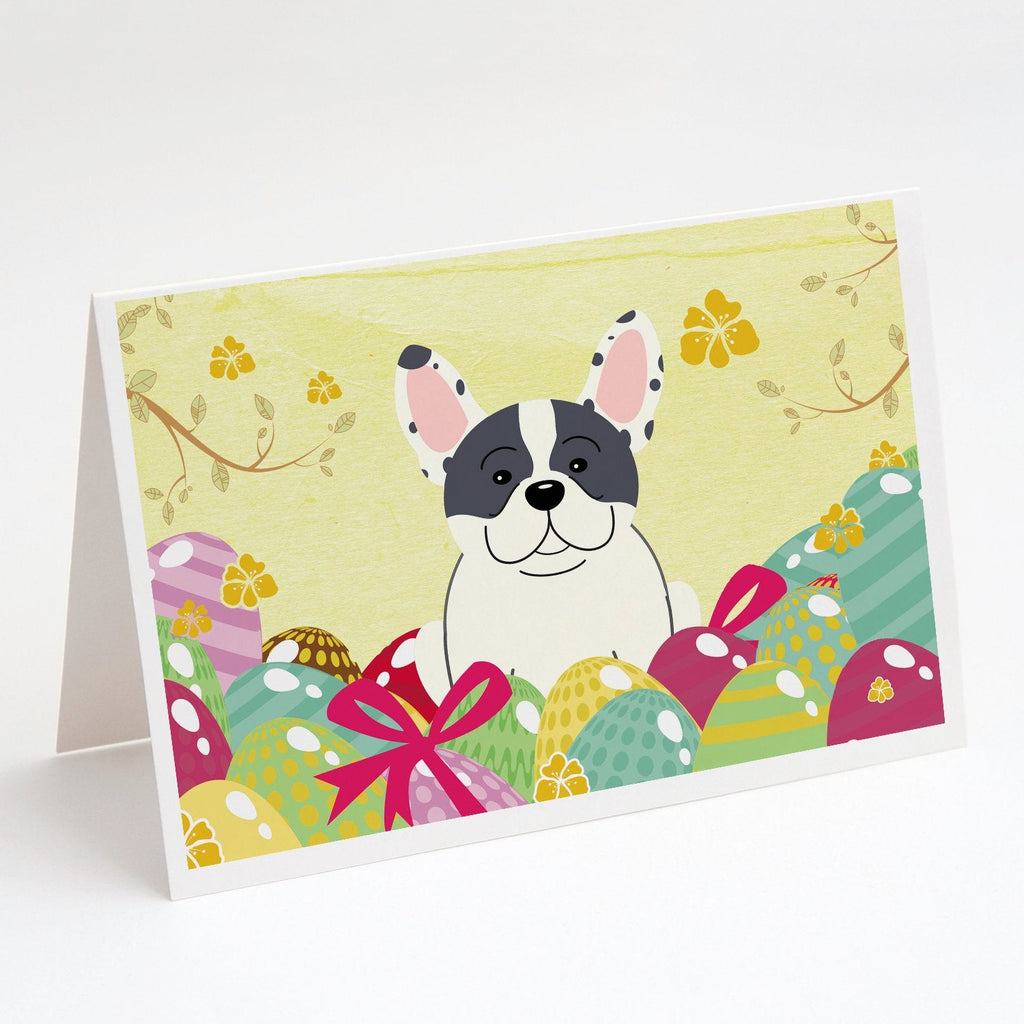 Easter Eggs French Bulldog Piebald Greeting Cards Pack of 8 Blank Cards with Envelopes Whimsical A7 Size 5x7
