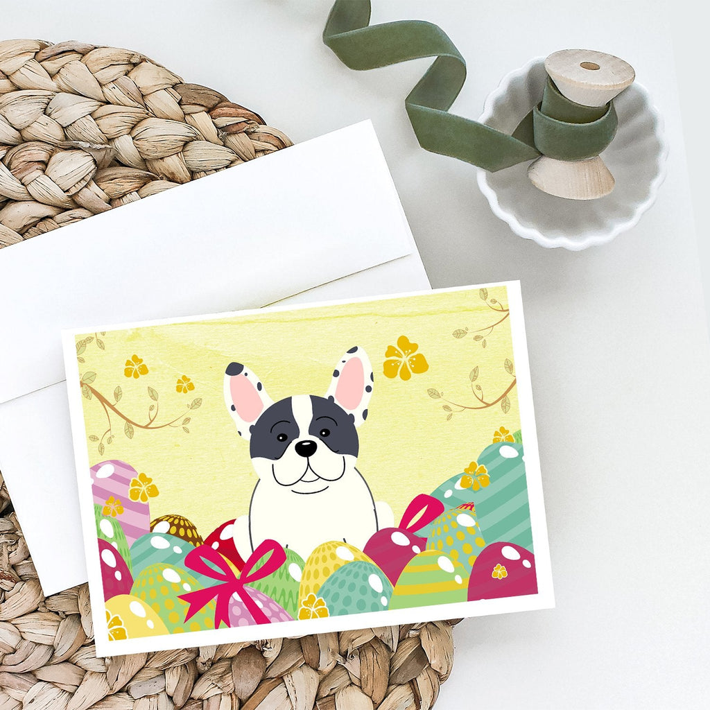 Easter Eggs French Bulldog Piebald Greeting Cards Pack of 8 Blank Cards with Envelopes Whimsical A7 Size 5x7