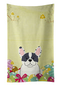 Easter Eggs French Bulldog Piebald Kitchen Towel Velour Plush Front and Cotton Loop Back Machine Washable