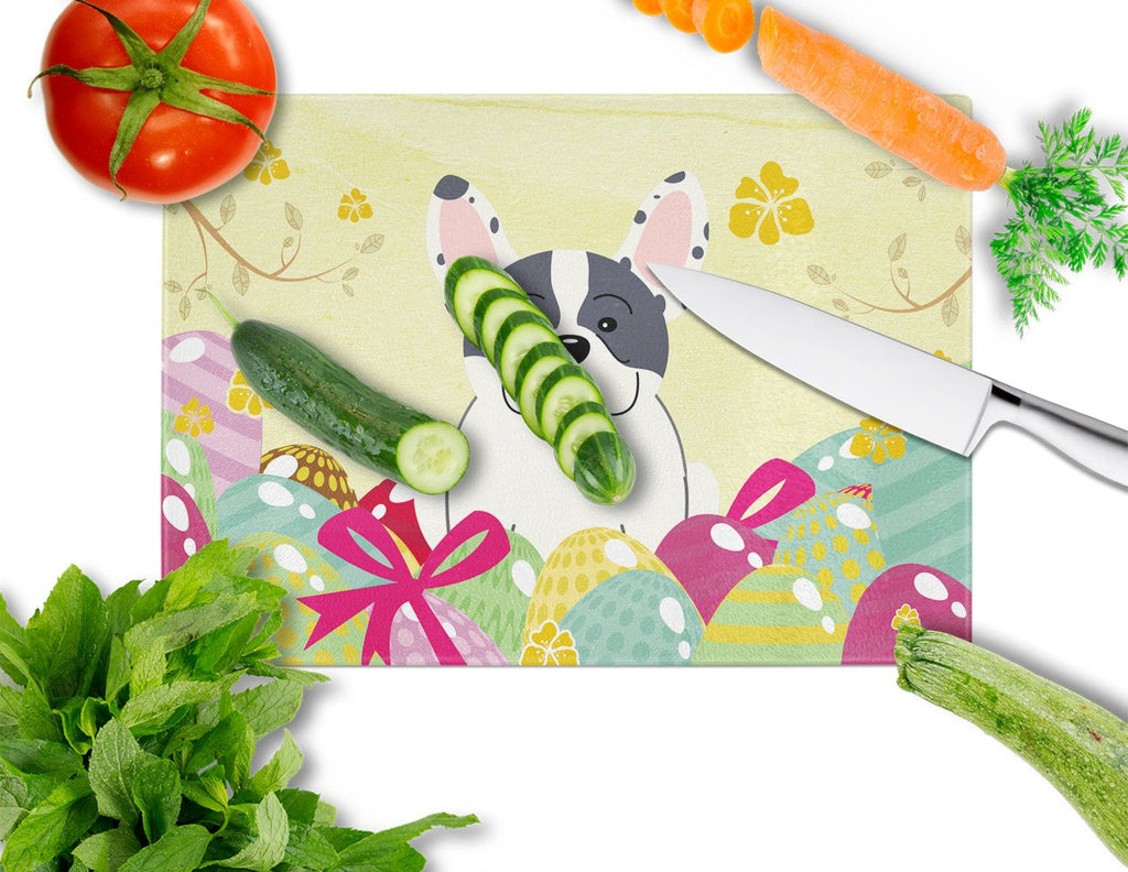 Easter Eggs French Bulldog Piebald Cutting Board Tempered Glass Kitchen Cutting Surface, Heat Resistant Chopping, Non-Slip Feet, Food Prep & Serving