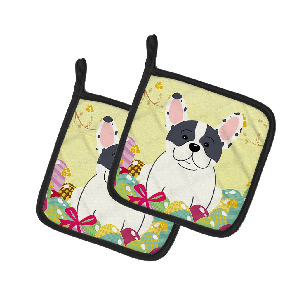 Easter Eggs French Bulldog Piebald Pot Holder Set of 2 Heat Resistant Quilted Hot Pads 7.5 x 7.5 Inch, Insulated Kitchen Trivets for Cooking & Baking
