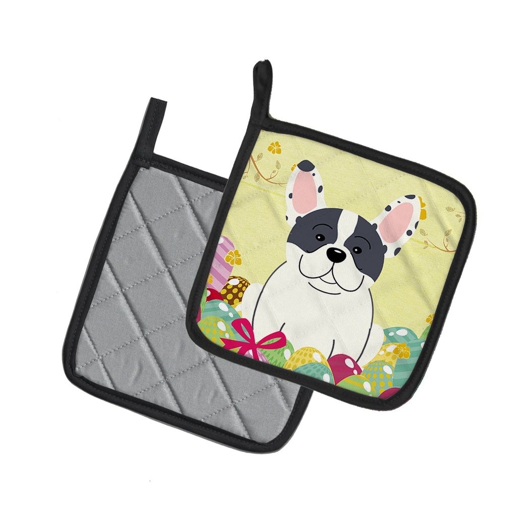 Easter Eggs French Bulldog Piebald Pot Holder Set of 2 Heat Resistant Quilted Hot Pads 7.5 x 7.5 Inch, Insulated Kitchen Trivets for Cooking & Baking
