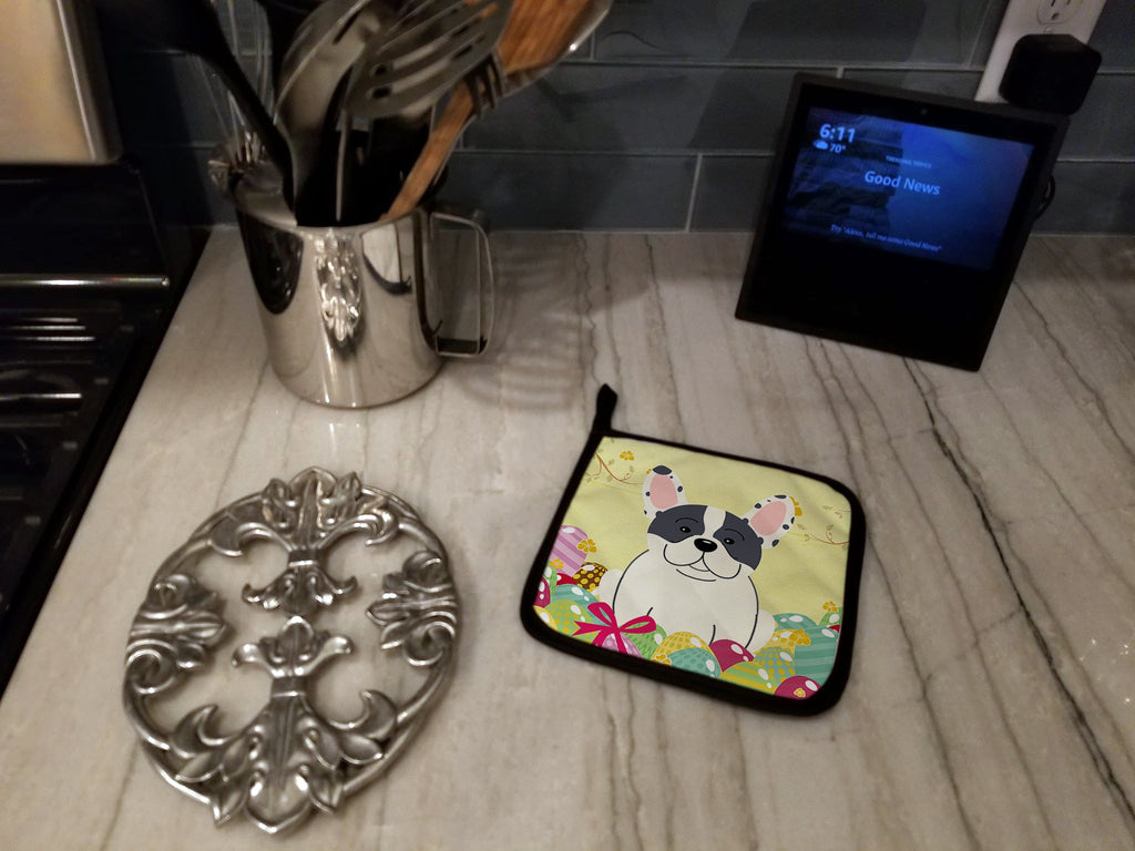 Easter Eggs French Bulldog Piebald Pot Holder Set of 2 Heat Resistant Quilted Hot Pads 7.5 x 7.5 Inch, Insulated Kitchen Trivets for Cooking & Baking