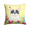 Easter Eggs French Bulldog Piebald Decorative Throw Pillow 14x14 Indoor Outdoor Accent Cushion, Fabric Cover with Insert for Sofa, Bed, Porch & Living Room