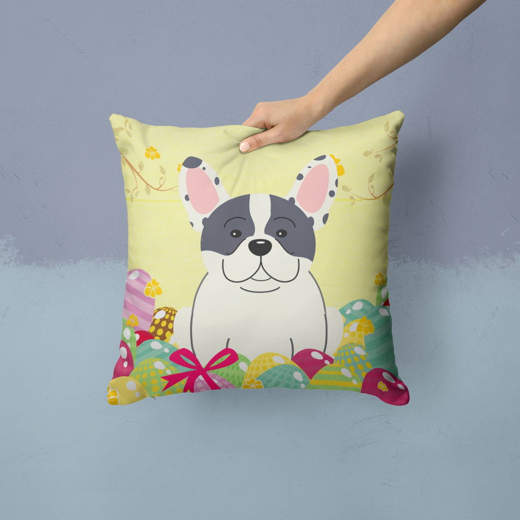 Easter Eggs French Bulldog Piebald Decorative Throw Pillow 14x14 Indoor Outdoor Accent Cushion, Fabric Cover with Insert for Sofa, Bed, Porch & Living Room