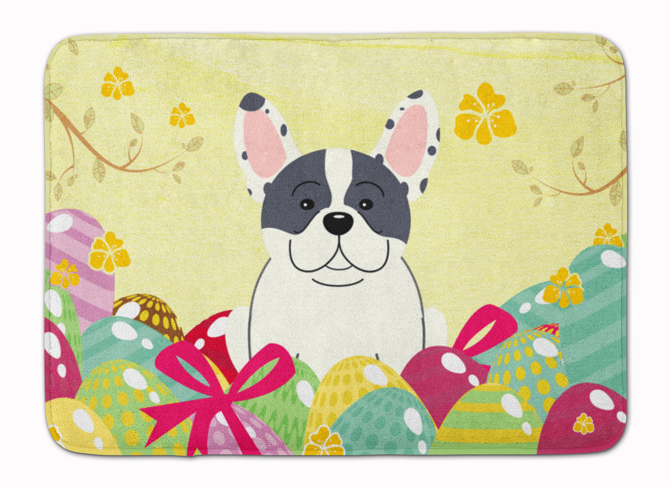 Easter Eggs French Bulldog Piebald Memory Foam Kitchen Mat Machine Washable Anti-Fatigue Cushion Comfort Bath or Kitchen Rug