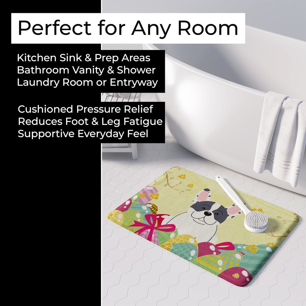 Easter Eggs French Bulldog Piebald Memory Foam Kitchen Mat Machine Washable Anti-Fatigue Cushion Comfort Bath or Kitchen Rug