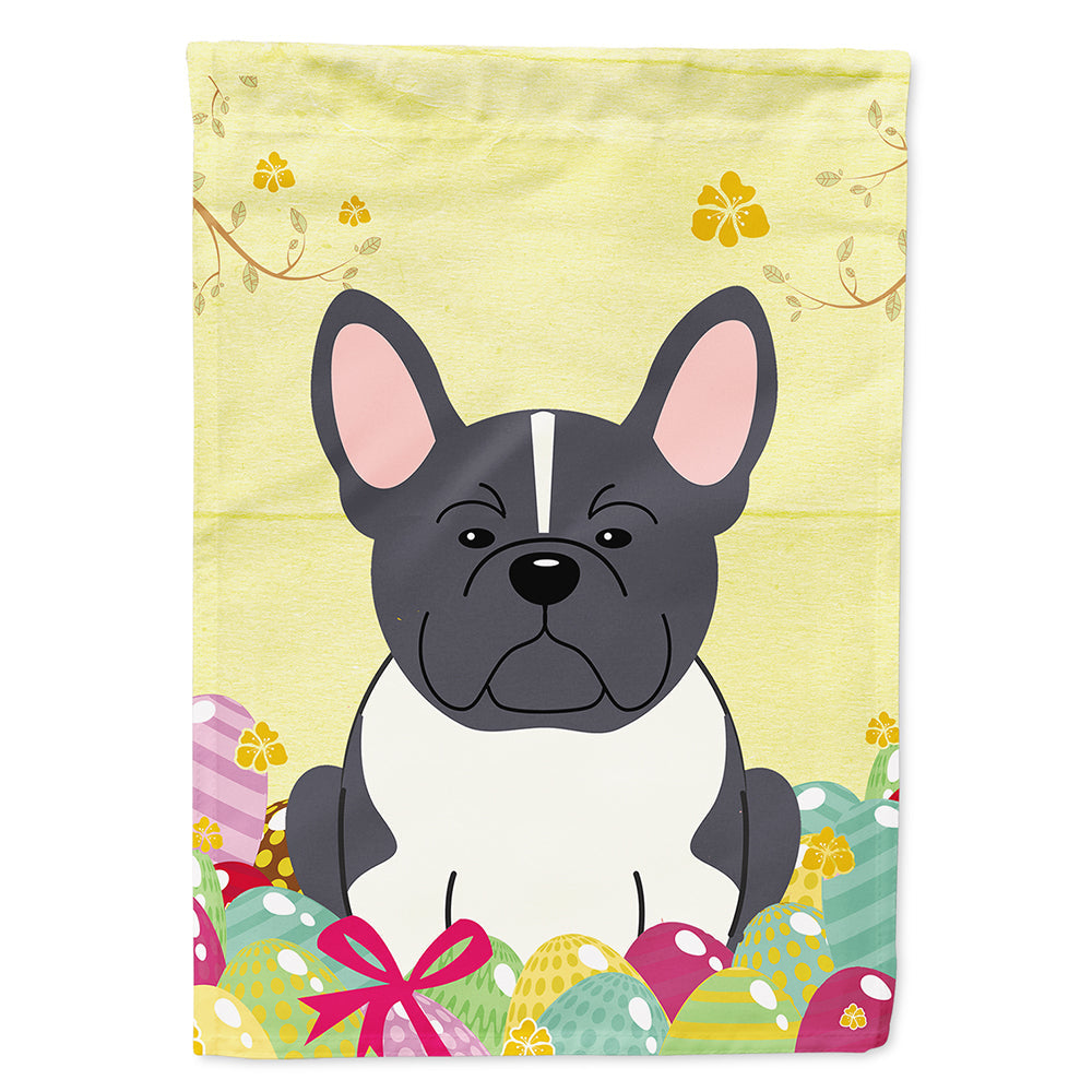 Easter Eggs French Bulldog Black White House Flag 28x40 Porch Sleeve Pole Decorative Outside Yard Banner Artwork Wall Hanging, Polyester
