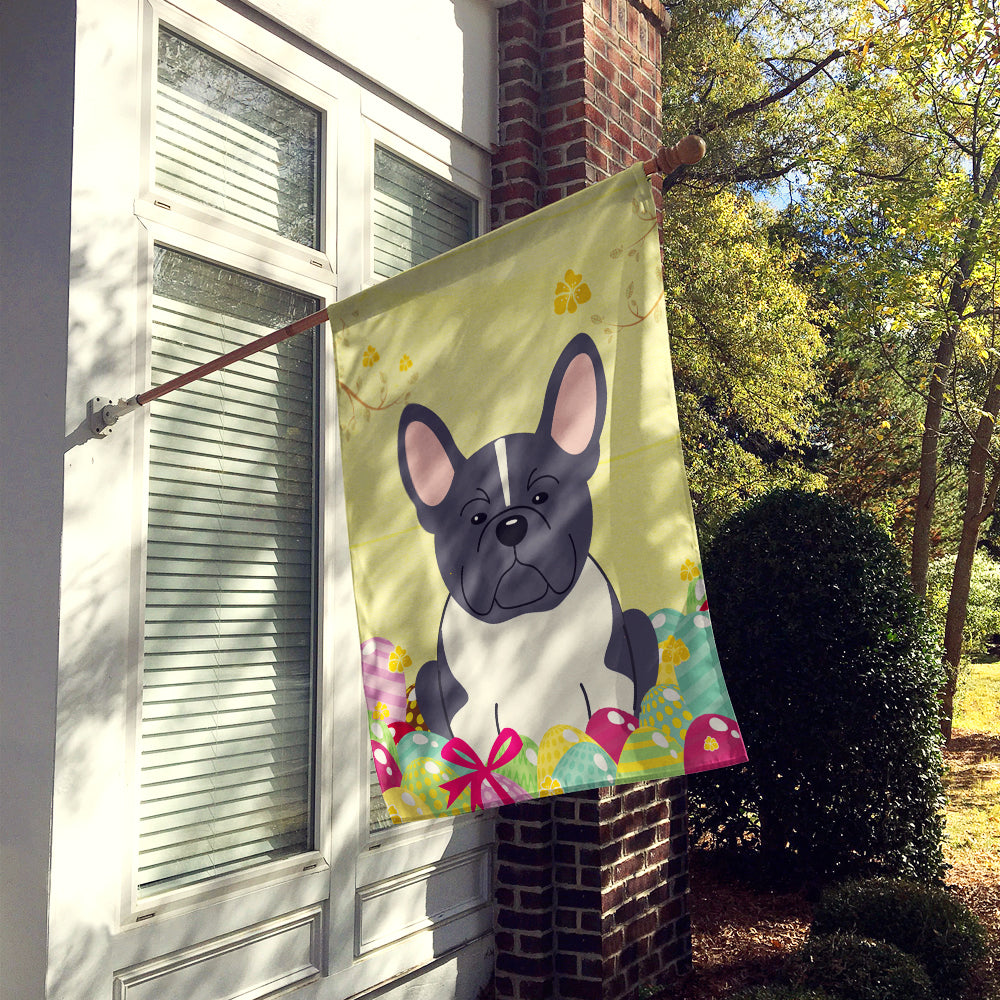 Easter Eggs French Bulldog Black White House Flag 28x40 Porch Sleeve Pole Decorative Outside Yard Banner Artwork Wall Hanging, Polyester