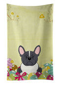 Easter Eggs French Bulldog Black White Kitchen Towel Velour Plush Front and Cotton Loop Back Machine Washable