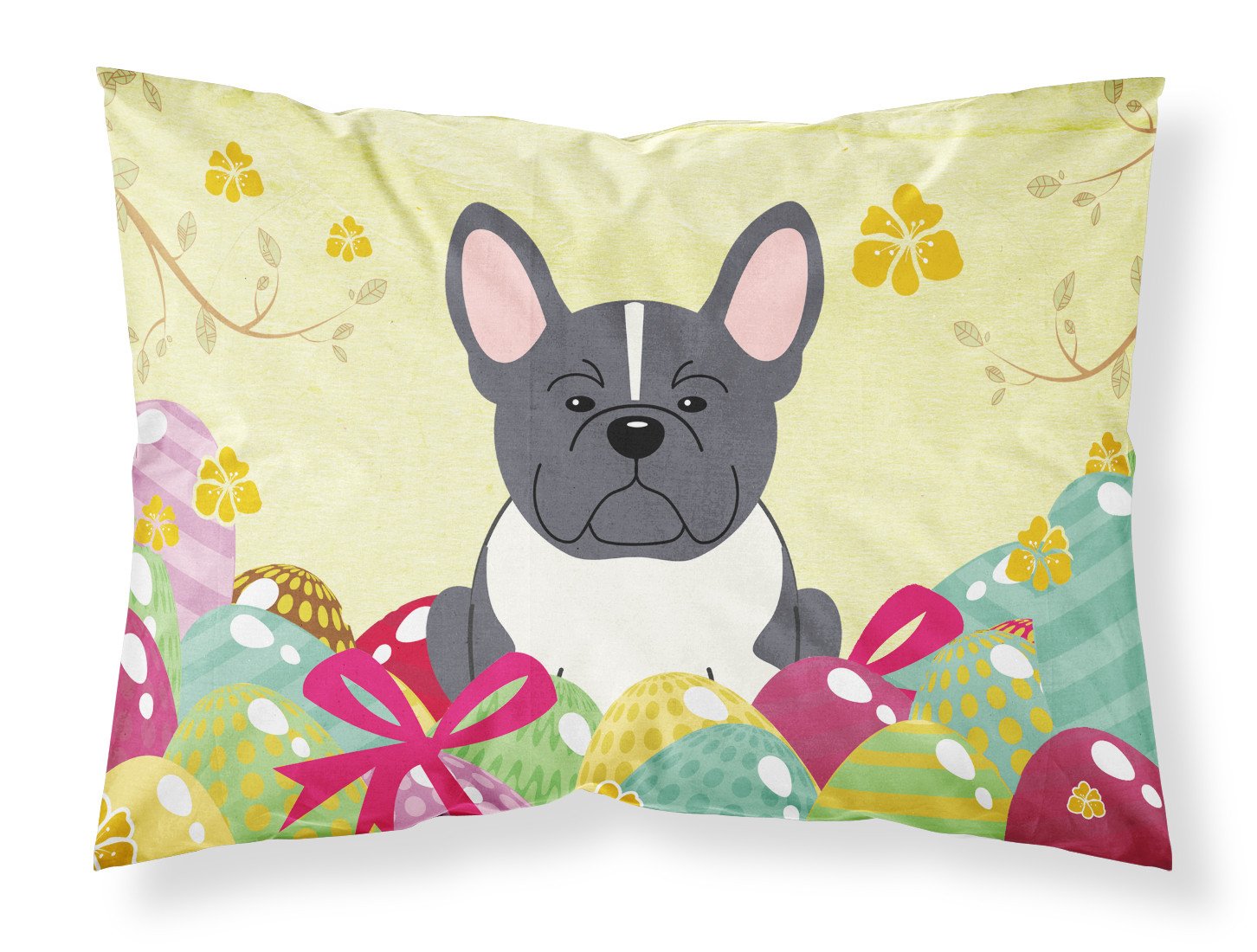 Easter Eggs French Bulldog Black White Standard Pillowcase Lightweight Super Soft Easy Care Decorative Artwork Pillowcase, Standard