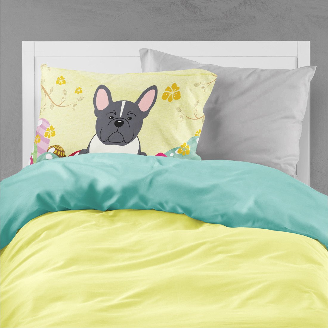 Easter Eggs French Bulldog Black White Standard Pillowcase Lightweight Super Soft Easy Care Decorative Artwork Pillowcase, Standard
