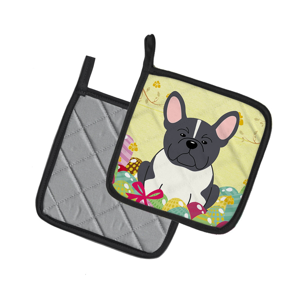 Easter Eggs French Bulldog Black White Pot Holder Set of 2 Heat Resistant Quilted Hot Pads 7.5 x 7.5 Inch, Insulated Kitchen Trivets for Cooking & Baking
