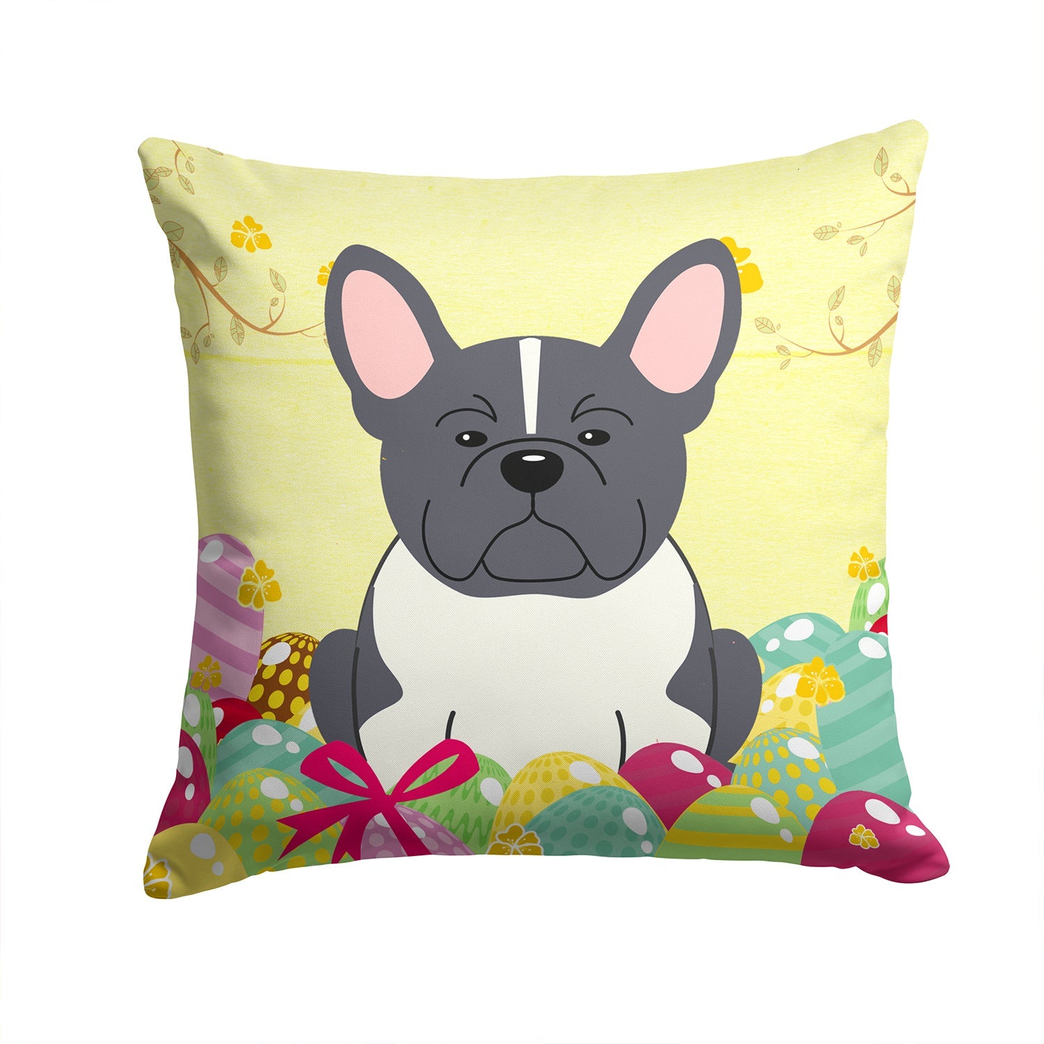 Easter Eggs French Bulldog Black White Decorative Throw Pillow 14x14 Indoor Outdoor Accent Cushion, Fabric Cover with Insert for Sofa, Bed, Porch & Living Room