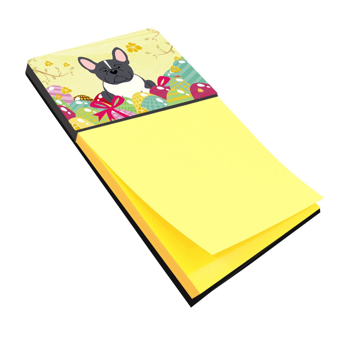 Easter Eggs French Bulldog Black White Watercolor Sticky Note Holder Refillable Dispenser Desk Accessory 3x3 Pad Gift