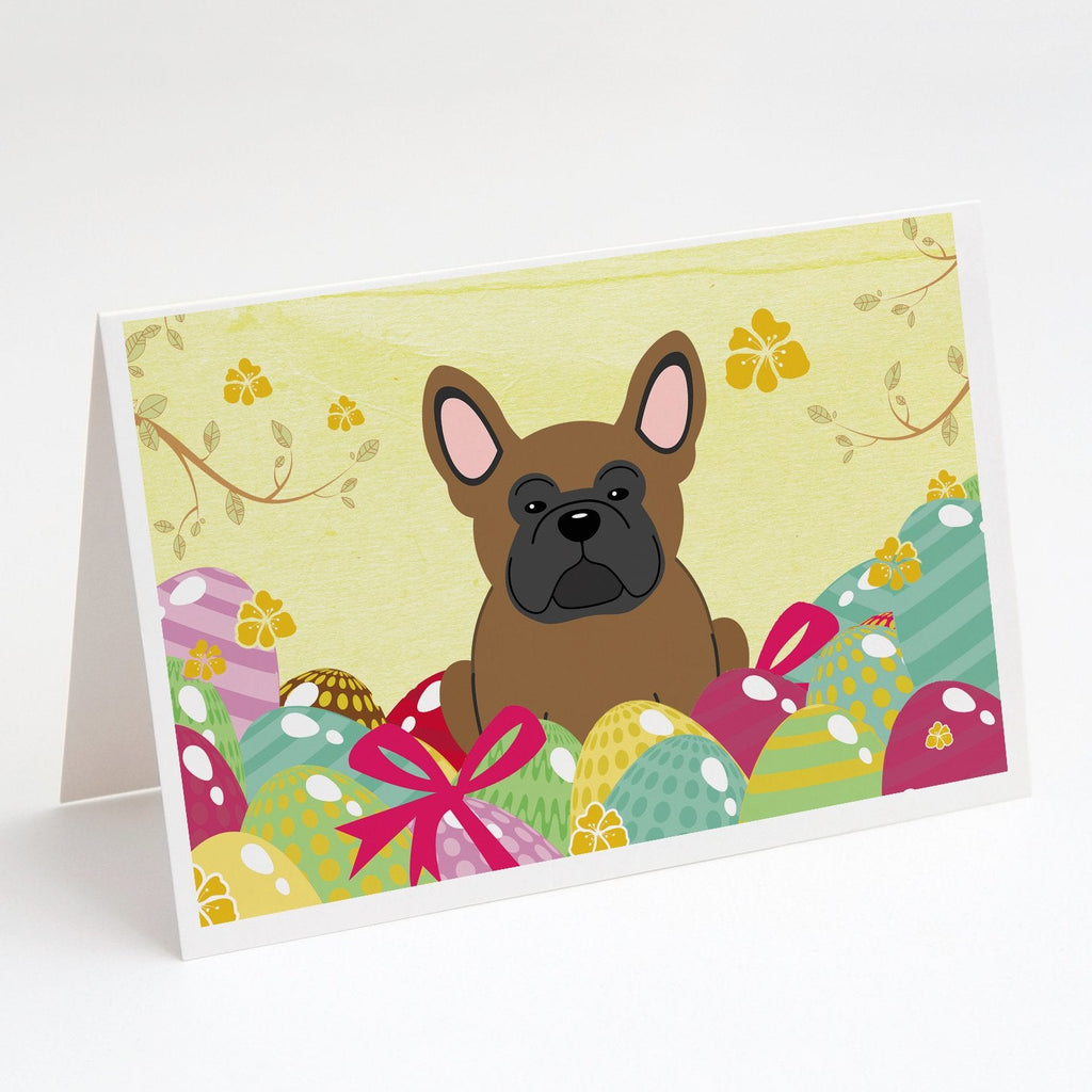 Easter Eggs French Bulldog Brown Greeting Cards Pack of 8 Blank Cards with Envelopes Whimsical A7 Size 5x7
