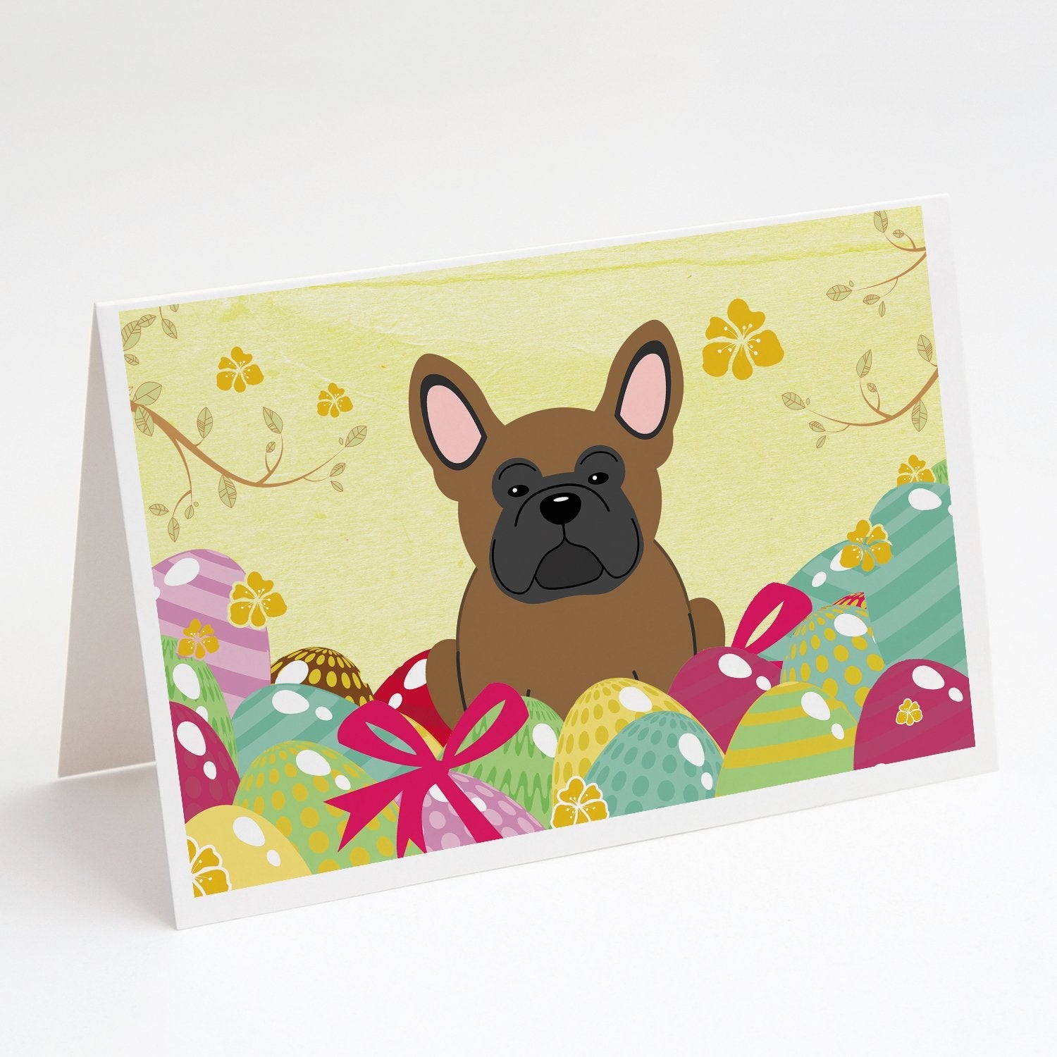 Easter Eggs French Bulldog Brown Greeting Cards Pack of 8 Blank Cards with Envelopes Whimsical A7 Size 5x7