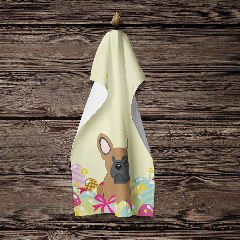 Easter Eggs French Bulldog Brown Kitchen Towel Velour Plush Front and Cotton Loop Back Machine Washable