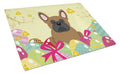 Easter Eggs French Bulldog Brown Cutting Board Tempered Glass Kitchen Cutting Surface, Heat Resistant Chopping, Non-Slip Feet, Food Prep & Serving
