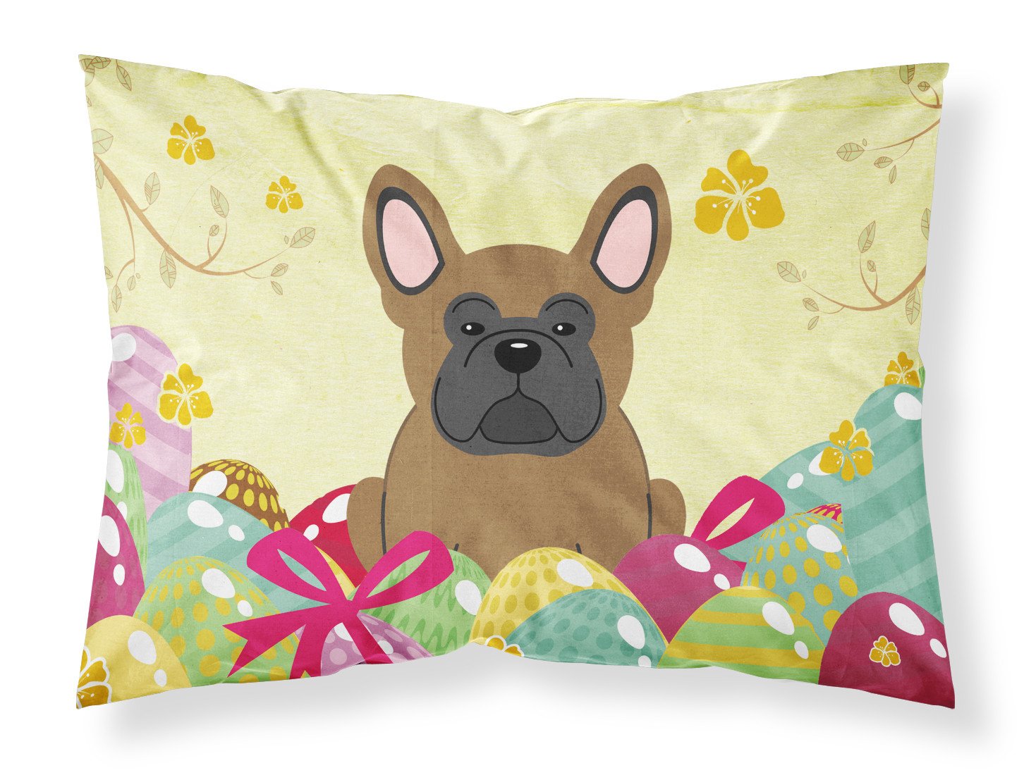 Easter Eggs French Bulldog Brown Standard Pillowcase Lightweight Super Soft Easy Care Decorative Artwork Pillowcase, Standard