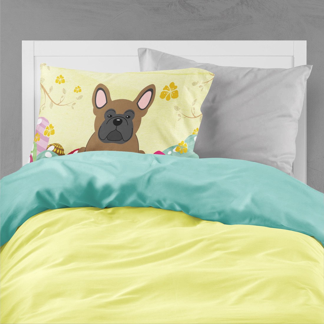 Easter Eggs French Bulldog Brown Standard Pillowcase Lightweight Super Soft Easy Care Decorative Artwork Pillowcase, Standard