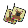Easter Eggs French Bulldog Brown Pot Holder Set of 2 Heat Resistant Quilted Hot Pads 7.5 x 7.5 Inch, Insulated Kitchen Trivets for Cooking & Baking