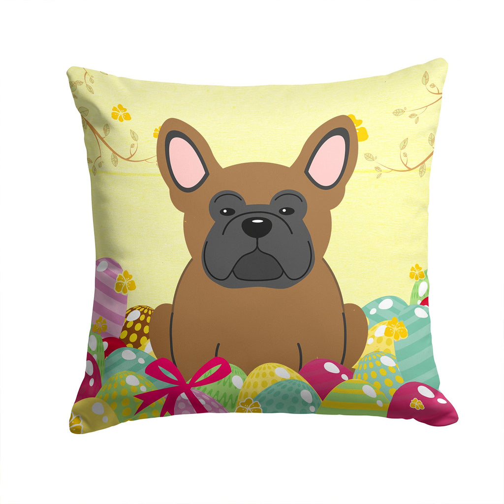 Easter Eggs French Bulldog Brown Decorative Throw Pillow 14x14 Indoor Outdoor Accent Cushion, Fabric Cover with Insert for Sofa, Bed, Porch & Living Room