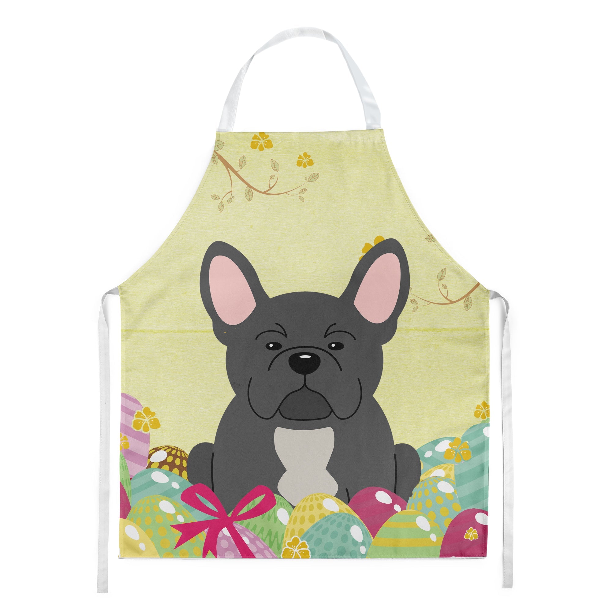 Easter Eggs French Bulldog Black Apron Cooking Kitchen Server Baking Crafts Gardening for Adult Women Men, Unisex, Large, Multicolor