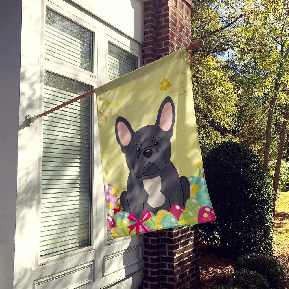 Easter Eggs French Bulldog Black House Flag 28x40 Porch Sleeve Pole Decorative Outside Yard Banner Artwork Wall Hanging, Polyester