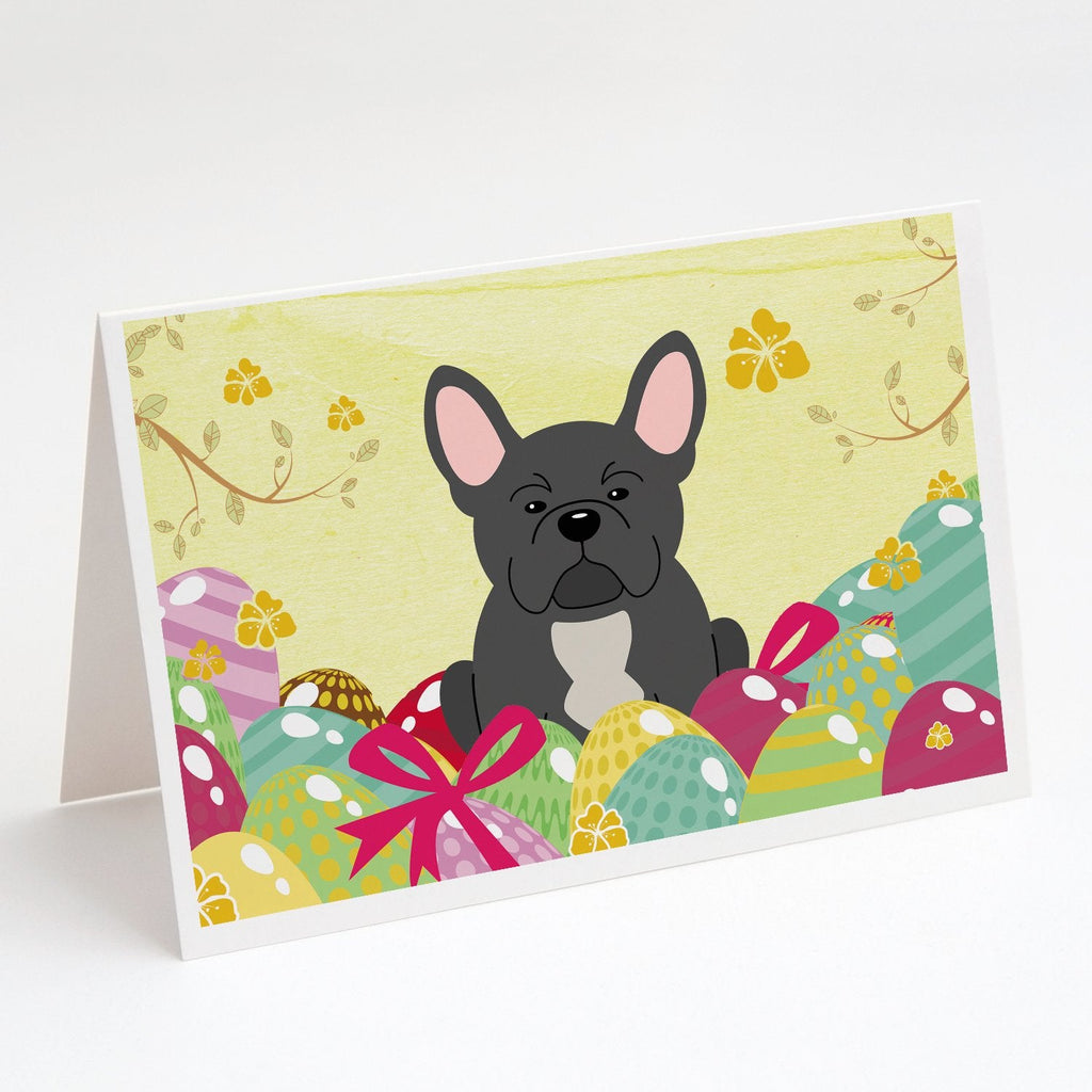 Easter Eggs French Bulldog Black Greeting Cards Pack of 8 Blank Cards with Envelopes Whimsical A7 Size 5x7