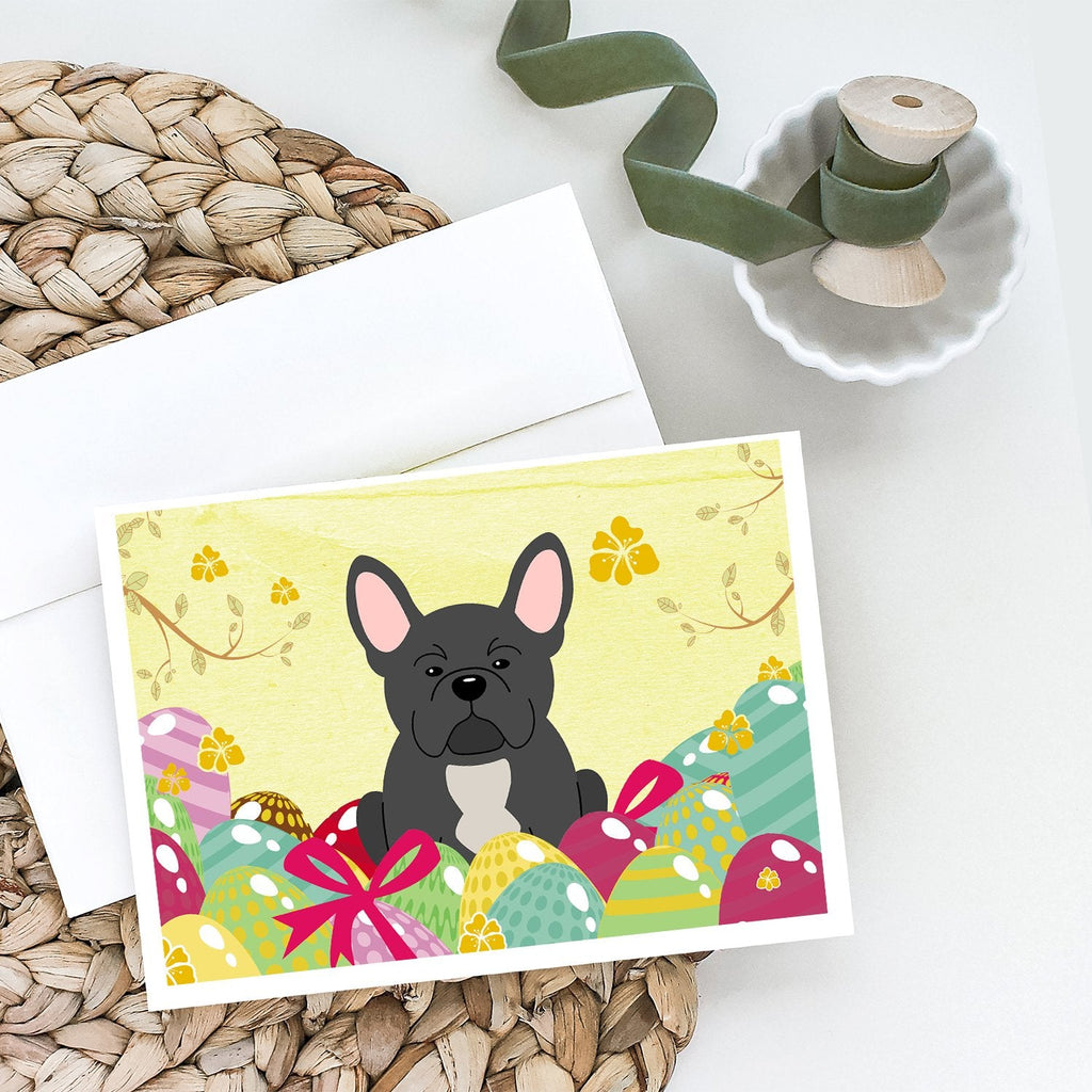 Easter Eggs French Bulldog Black Greeting Cards Pack of 8 Blank Cards with Envelopes Whimsical A7 Size 5x7