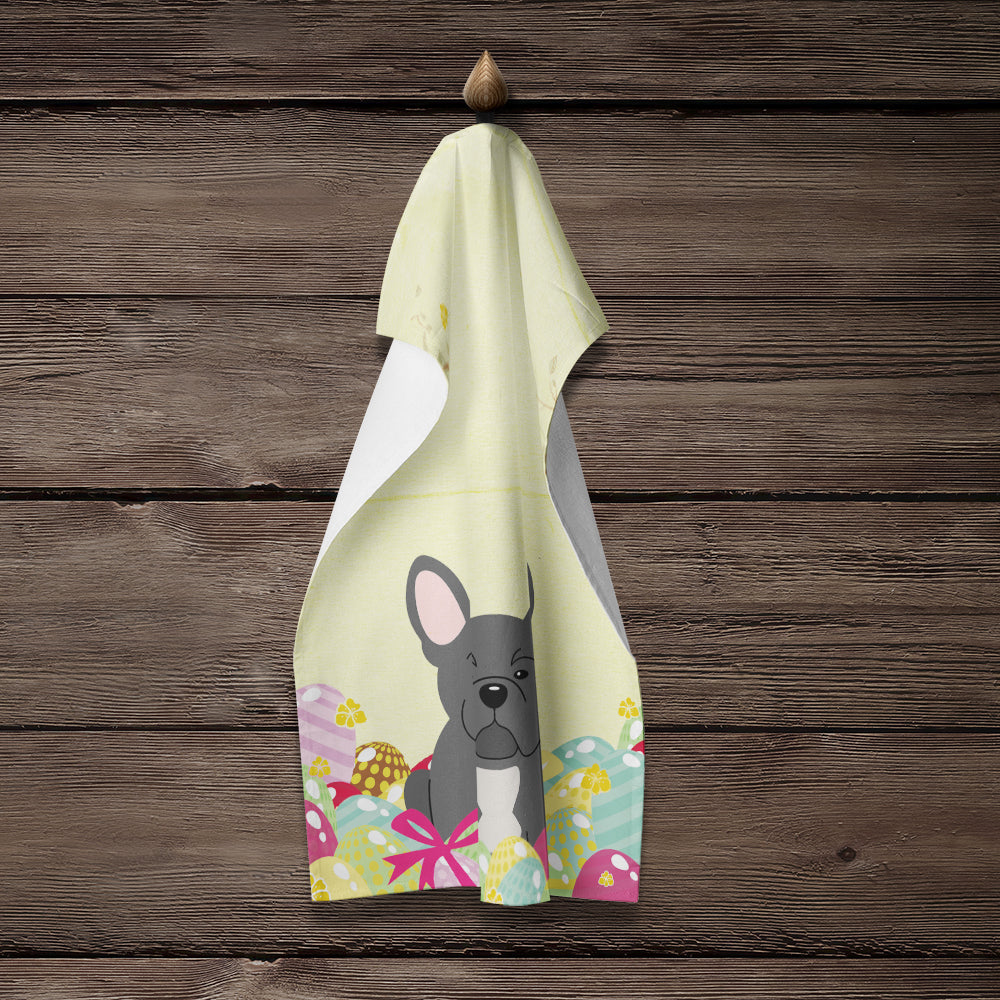 Easter Eggs French Bulldog Black Kitchen Towel Velour Plush Front and Cotton Loop Back Machine Washable