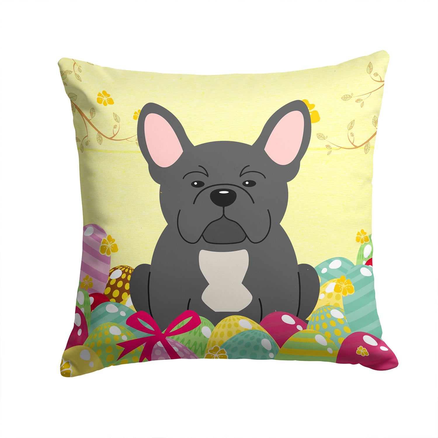 Easter Eggs French Bulldog Black Decorative Throw Pillow 14x14 Indoor Outdoor Accent Cushion, Fabric Cover with Insert for Sofa, Bed, Porch & Living Room