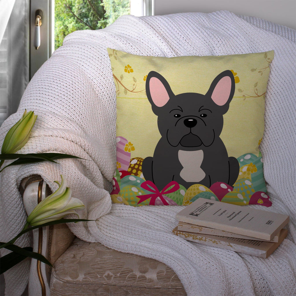 Easter Eggs French Bulldog Black Decorative Throw Pillow 14x14 Indoor Outdoor Accent Cushion, Fabric Cover with Insert for Sofa, Bed, Porch & Living Room