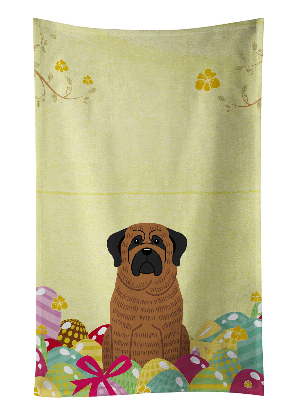Easter Eggs Mastiff Brindle Kitchen Towel Velour Plush Front and Cotton Loop Back Machine Washable