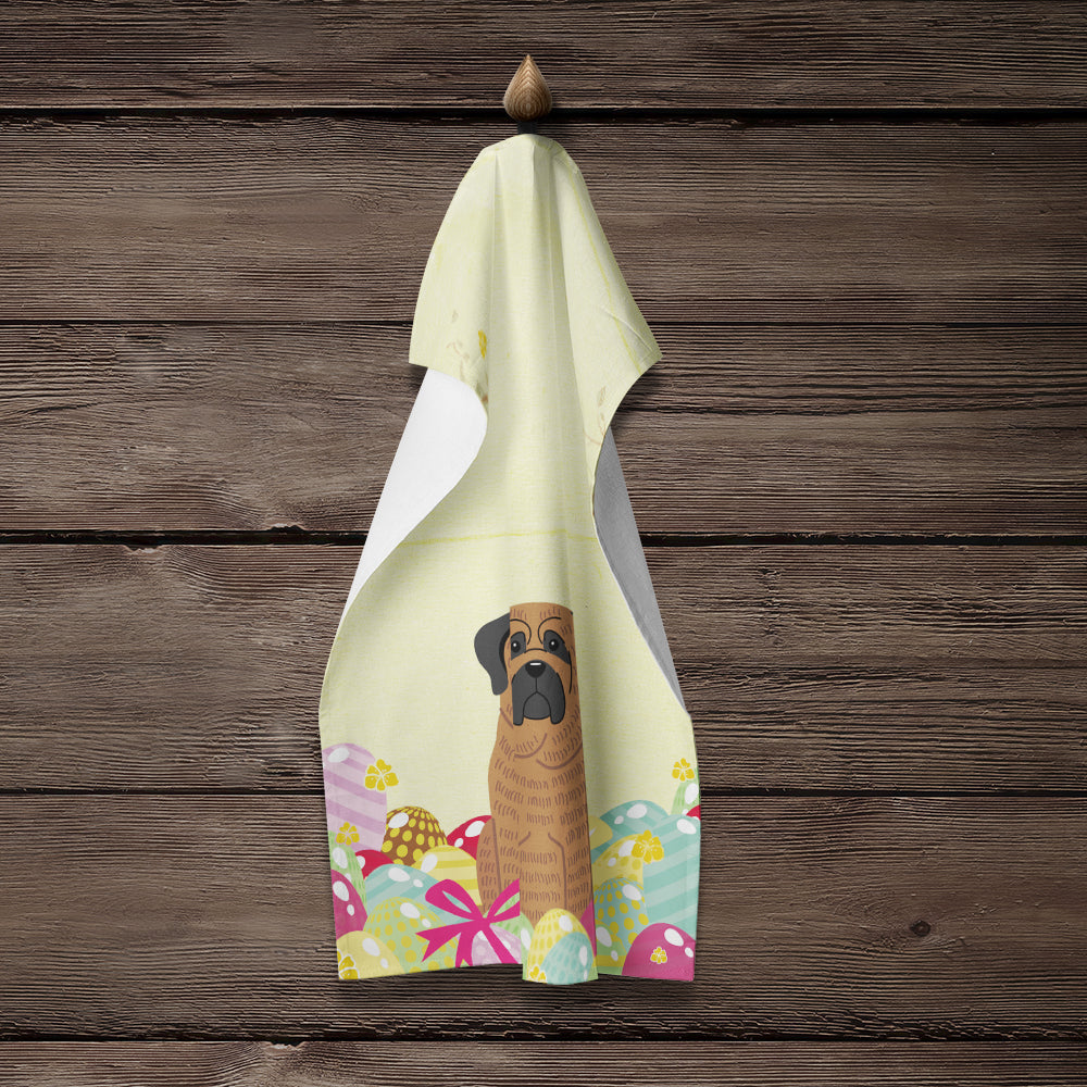 Easter Eggs Mastiff Brindle Kitchen Towel Velour Plush Front and Cotton Loop Back Machine Washable