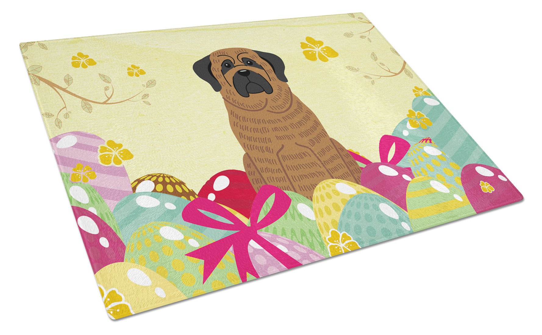 Easter Eggs Mastiff Brindle Cutting Board Tempered Glass Kitchen Cutting Surface, Heat Resistant Chopping, Non-Slip Feet, Food Prep & Serving