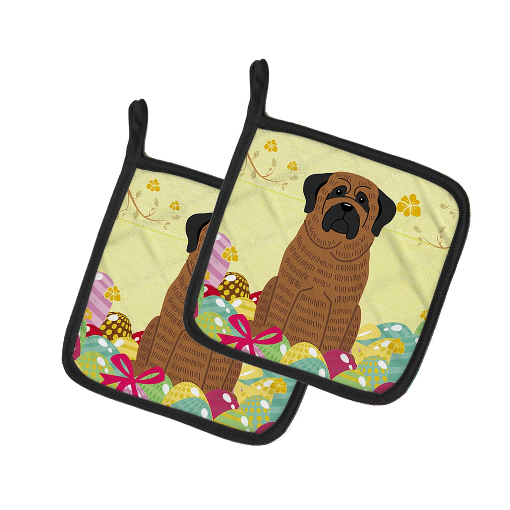 Easter Eggs Mastiff Brindle Pot Holder Set of 2 Heat Resistant Quilted Hot Pads 7.5 x 7.5 Inch, Insulated Kitchen Trivets for Cooking & Baking