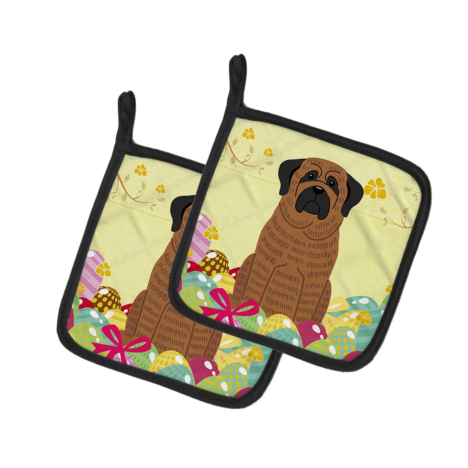 Easter Eggs Mastiff Brindle Pot Holder Set of 2 Heat Resistant Quilted Hot Pads 7.5 x 7.5 Inch, Insulated Kitchen Trivets for Cooking & Baking