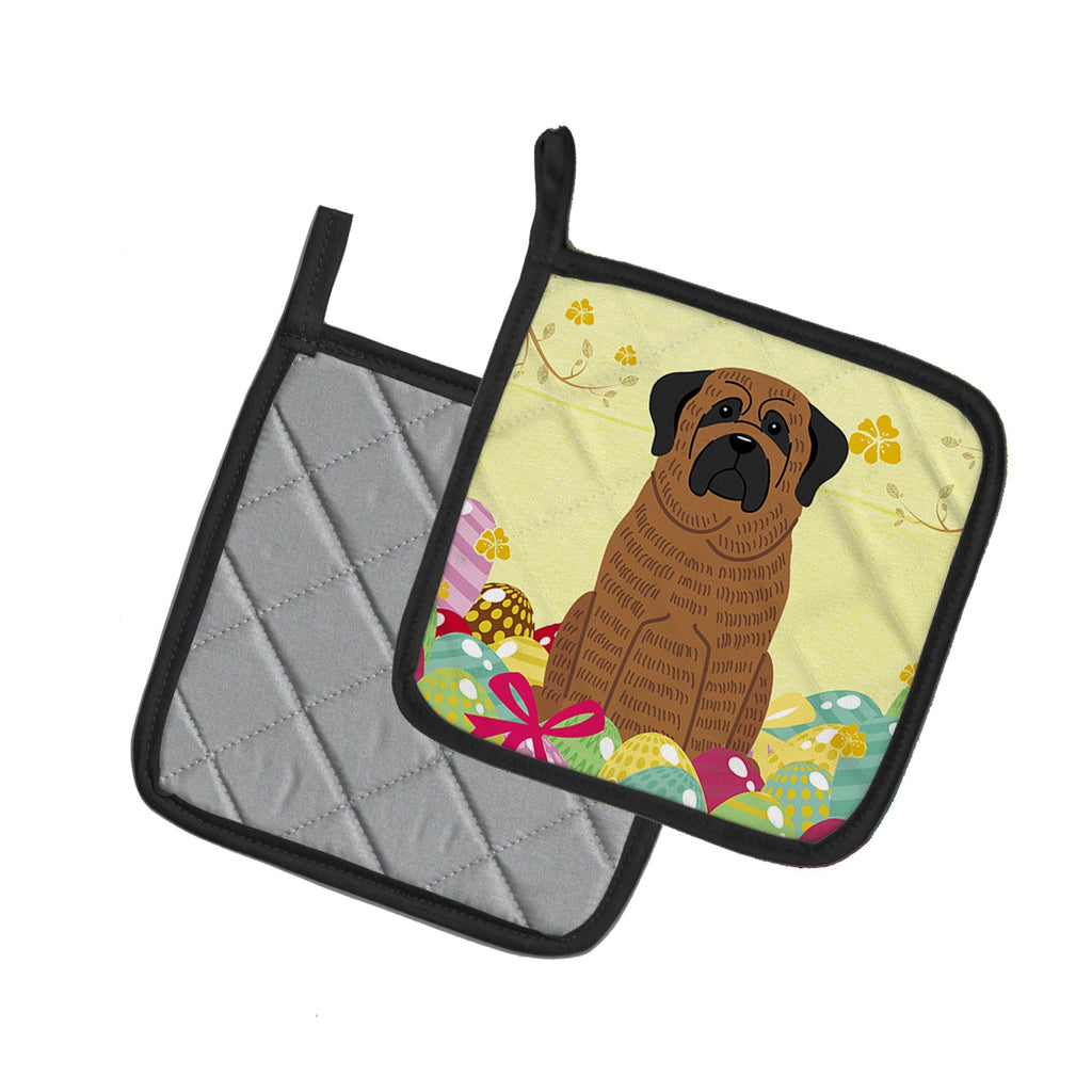 Easter Eggs Mastiff Brindle Pot Holder Set of 2 Heat Resistant Quilted Hot Pads 7.5 x 7.5 Inch, Insulated Kitchen Trivets for Cooking & Baking